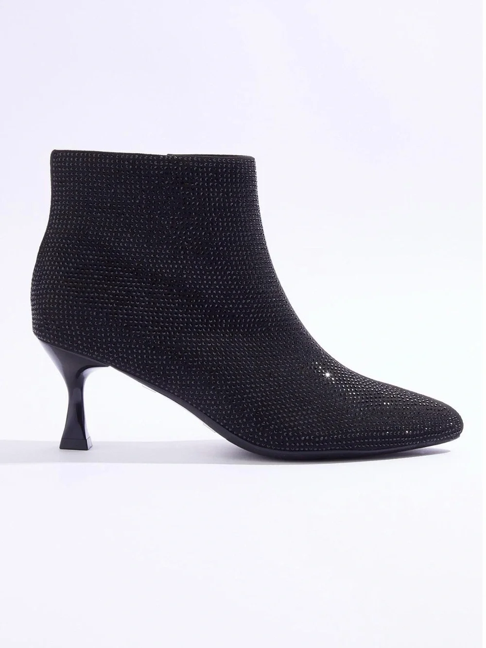 Women's Black Rhinestones Embellished Pointed-Toe Ankle Boot 2 inch heel